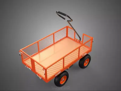 ALL TERRAIN ORANGE HAULING UTILITY CART TROLLEY WAGON GARDEN 4 W 3D model
