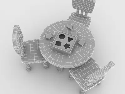 3D Kindergarten Table Chair 02