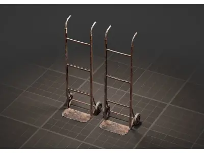 Old Rusty Metal Warehouse Hand Truck Cart Dolly Low-poly 3D model