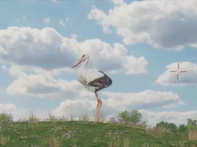 Crane on grass with animation Low-poly 3D model