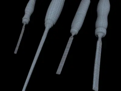 Chisels Low Poly three woodworking tools - three woodworking ... Low-poly 3D model