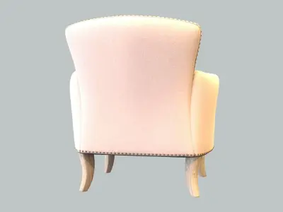 Vintage Chair Pale Cotton Upholstery Natural Oak Legs 3D model