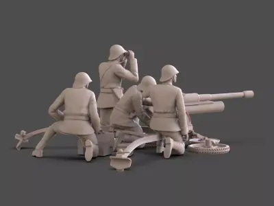 Dutch Soldiers WW2 Artillery Crew and Bohler  anti tank gun  3D print model