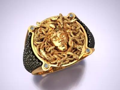 Medusa Gorgon Snake Head Greek Antique Signet Ring 3D print model