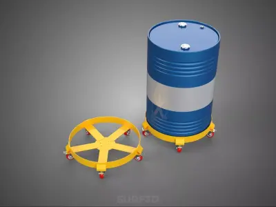 FIVE 5 WHEEL CASTER OIL DRUM BARREL TRANSPORT DOLLY CART STAND 3D model