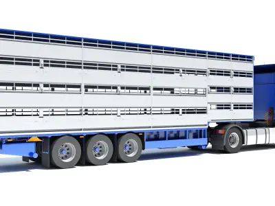 Truck with Animal Transporter Trailer 3D model buy