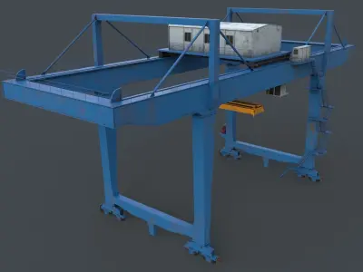 PBR Rail Mounted Gantry Crane RMG V2 - Blue Light Low-poly 3D model