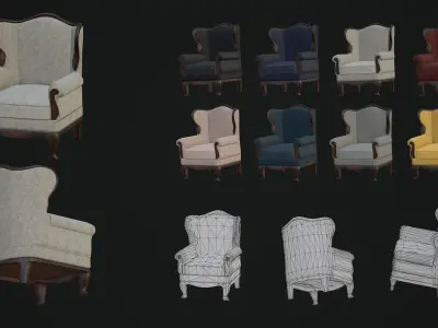Antique Living Room Low-poly 3D model