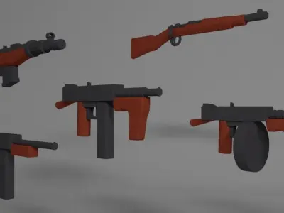 Low Poly Guns different Free low-poly 3D model