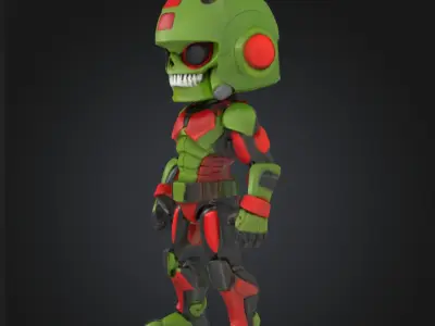 Stylized Sci-Fi Skull Warrior 3D Model - Rigged 3D model