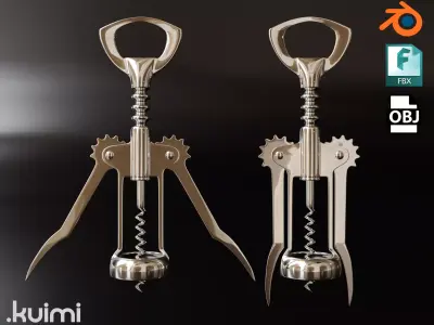 Wine bottle Opener chrome 3D model