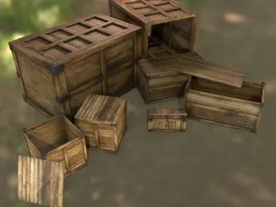 Retro Crate Collection Game Ready PBR Textures Low Poly Low-poly 3D model