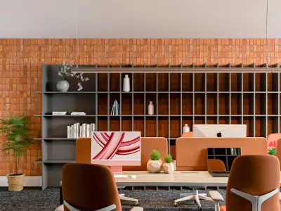 Team Workspace with Semi Industrial Feel Home Office Interior Low-poly 3D model