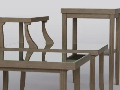 Antique Wooden Table Set Low-poly 3D model