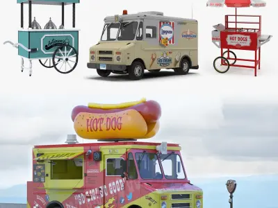 Hotdog and Icecream Street Vending Equipment 3D model