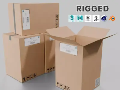 Deep Storage Cardboard Box - Rigged and Fully Customizable Low-poly 3D model purchase