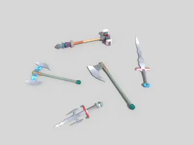 5 low poly fantasy weapons pack 4 Low-poly 3D model