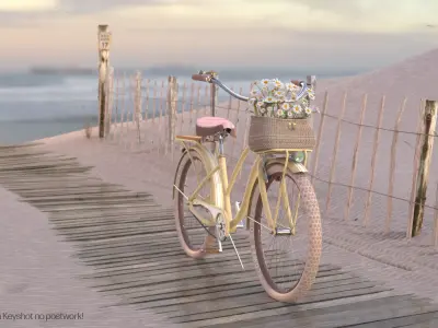Beach cruiser bicycle with daisy basket and beach scene 3D model