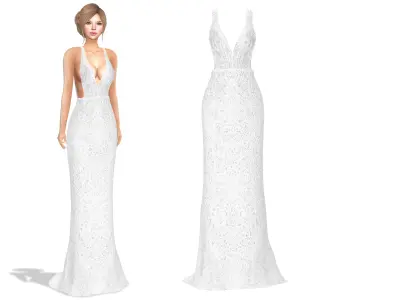 White Lace Gown Low-poly 3D model