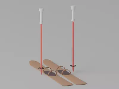 Cartoon Alpine Skis and Ski Poles 3D model