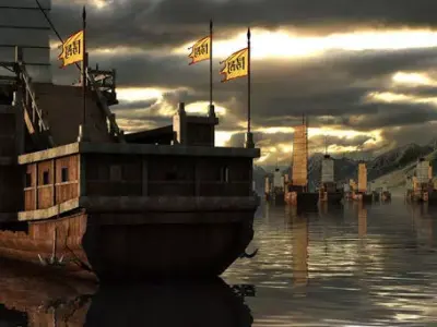 Ancient Chinese naval battle scene warship 3D model