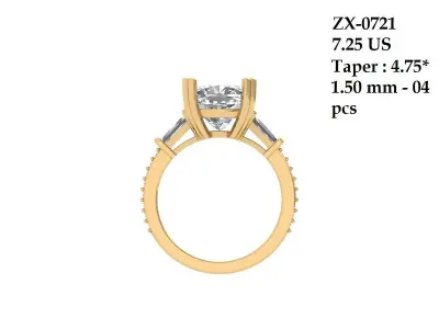 Cushion 3 Stone Bridal Ring 3D print model 2
