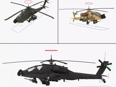 AH64A Apache Helicopter Rigged Collection 3D Model Pack