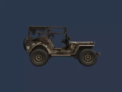 Damaged WWII Military Jeep 3D model