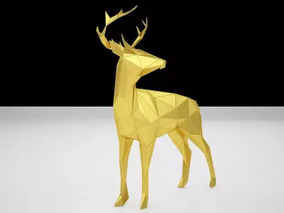Reindeer Low Poly gold deer 3D model