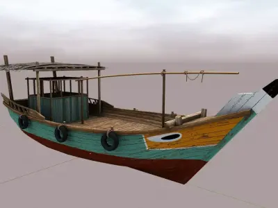 Wooden boat Low-poly 3D model 20