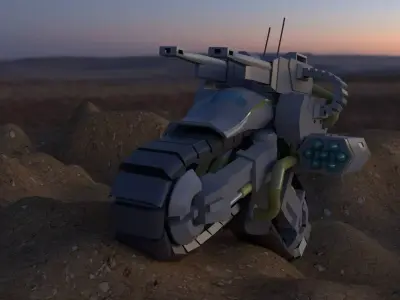 Mototank futuristic motorcycle in desert 3D model