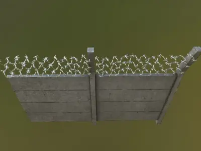 Modular Concrete Fence With Thick Barbed Wire Low-poly 3D model