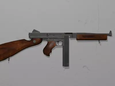 Low Poly Thompson SMG Game Ready 45 ACP Tommy Gun Low-poly 3D model