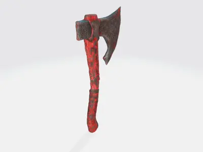 A red and black battle axe 3D model