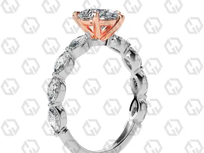 Ring 87 Pear Shape marquise on shanks with Gems 3D print model