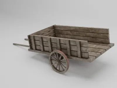 low poly wooden old carriage 3D model Low-poly 3D model