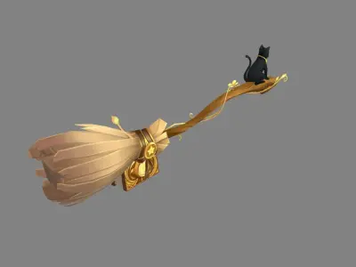 Cartoon Witch Staff - A flying magic wand Low-poly 3D model