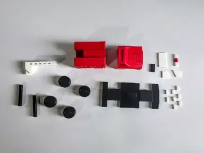3d printed fire truck multicolor with rotating wheels and ladder 3D print model
