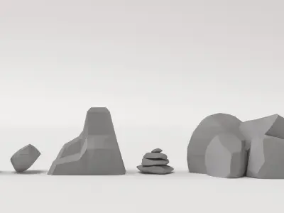 Low poly Trees Flowers Grass Rocks Clouds and Mountains 3D model