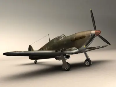Hurricane WWII fighter plane Low-poly 3D model