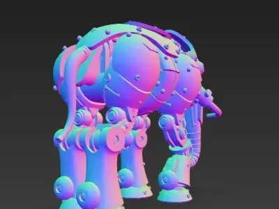 Chrome Mechanical Elephant  Retro Robot 3D Print Model 3D print model