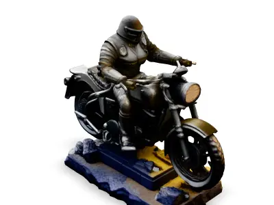 Armored Rider on Motorcycle Statue 3D Model 3D model