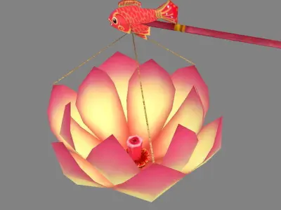 Festive lantern - Lotus Paper Lantern - Candle Low-poly 3D model