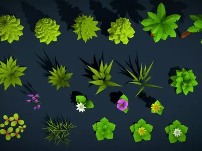 Stylized Lowpoly Game Foliage Low Poly Trees Grasses Plants Kit Low-poly 3D model
