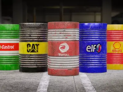 5 full PBR Oil Barrel Low-poly 3D model
