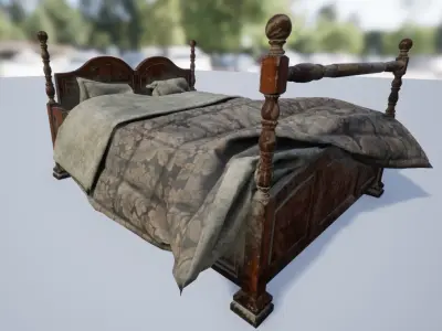 Old Cozy Bed - PBR Low-poly 3D model