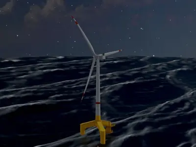 Wind turbine with Offshore Foundation V1 H-120 RD 160m Animation Low-poly 3D model