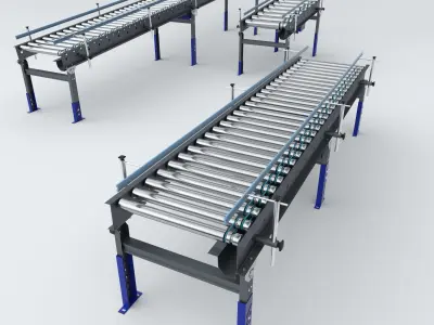 Curved and Linear Roller Conveyors  Adjustable 3D Model Pack