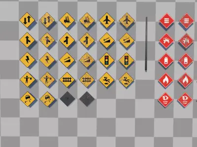 Street and Special Signs Part I Low-poly 3D model