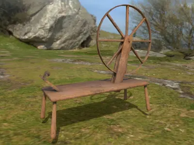 Medieval Spinning Wheel Low-poly 3D model